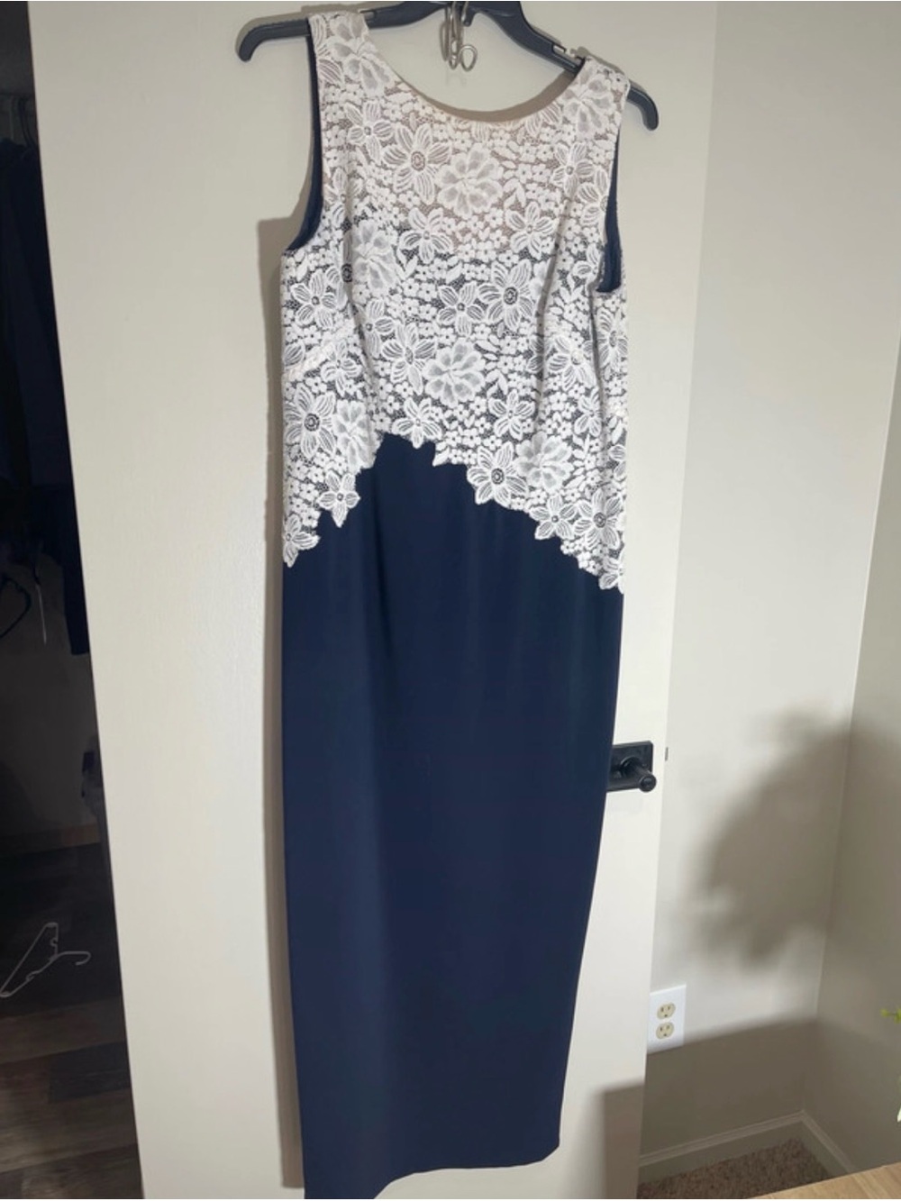 Ralph Lauren Navy Maxi Dress with White Lace Overlay